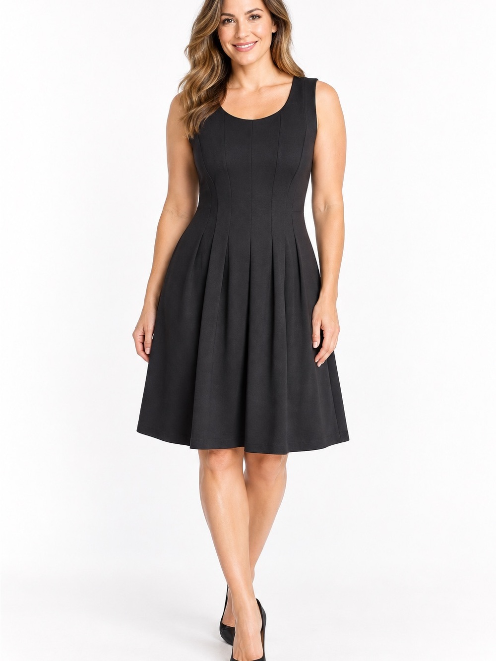 Lands’ End Women’s Size 12 Black Ponte Knit Fit & Flare Sleeveless Career Dress